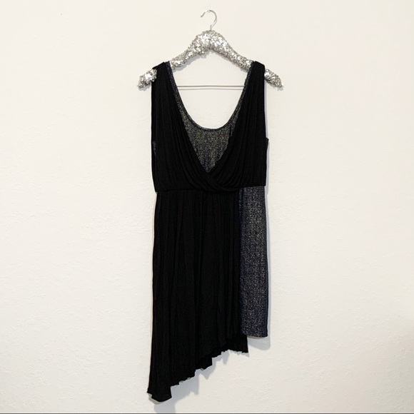 Free People Eleanor Black Blue Metallic Gold Grecian Mini Dress Size Large - Picture 3 of 14